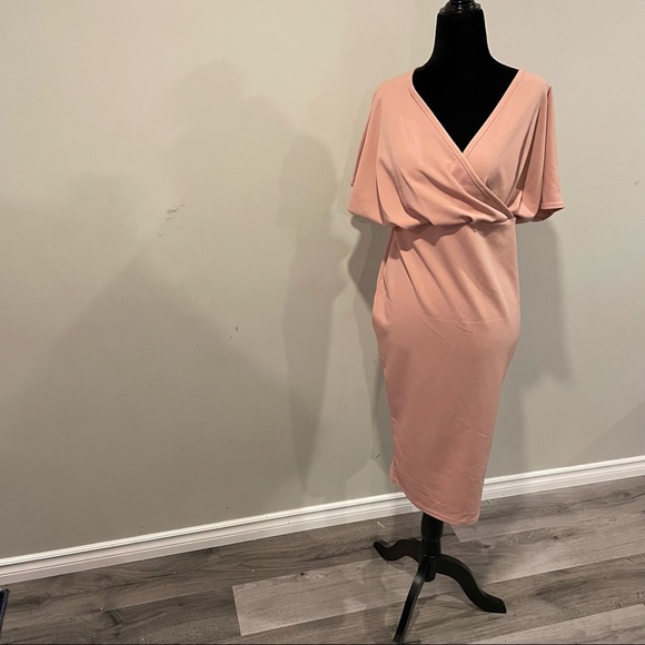 Boohoo Maternity Wrap Tie Waist Midi Bodycon Pink Size 12 - Picture 5 of 11